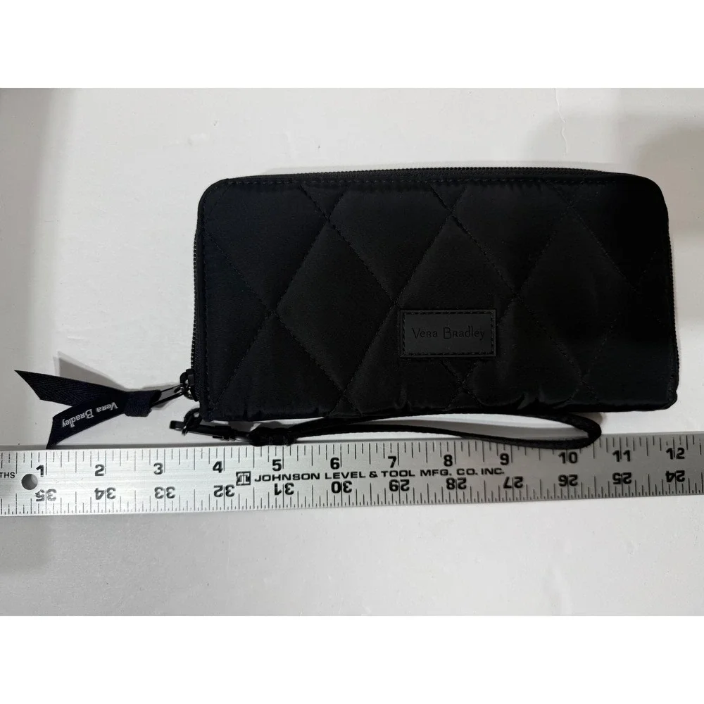 Vera Bradley Twill RFID Riley Compact Wallet Wristlet BLACK 27128-481 VBL 19